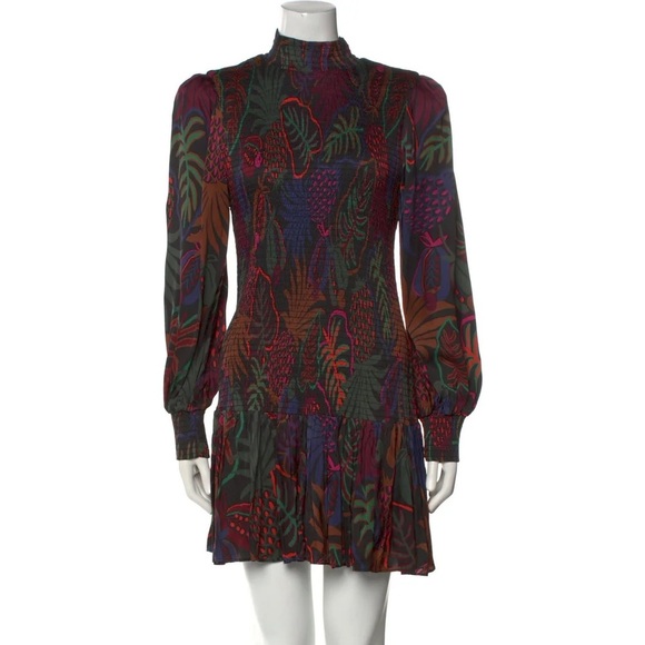 Farm Rio multicolour smocked drop waist long sleeve mini dress - Small NWOT - Picture 8 of 10